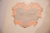 Antique lithograph illustration, circa 1910, with peach blossoms framing quoted text.
