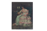 Vintage Francis Day lithograph depicting a mother with her two young children in a candle-lit scene.