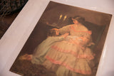 Angled view of the vintage Francis Day lithograph showing a mother and children in warm light.