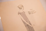 Handwritten description 'Black Satin with Grey Satin Ribbon, Self Fringed' on 1920s art.
