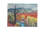 Vintage print Blue Stream by James Rosenberg: textured landscape with bare tree, blue stream.