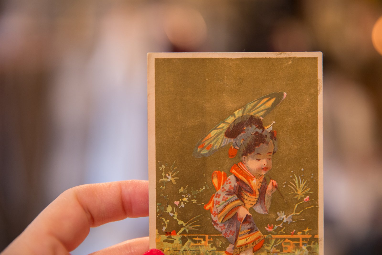 Vintage Asian Painted Lithograph Card