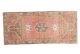 Distressed vintage Oushak runner, blush field with geometric triple medallions and hexagonal contour, 1'9