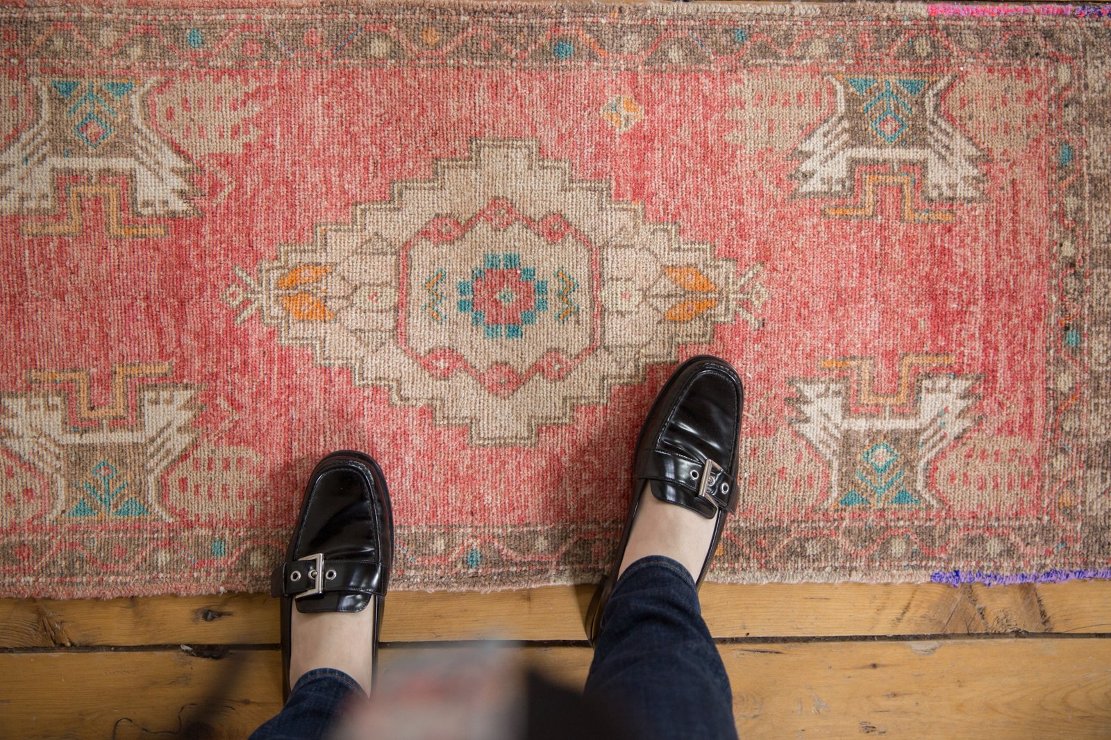 1.5x4 Vintage Distressed Oushak Rug Mat Runner // ONH Item 6879 Image 1