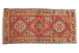 Distressed Oushak runner, triple medallion, cherry red, aqua, beige, ivory, 2'1