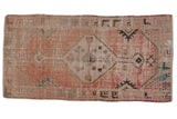 Distressed Oushak runner with blush, ivory, charcoal stepped medallion and blue hues, 2'7