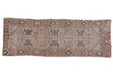 Distressed vintage Oushak runner, triple stepped medallions, faded rose, ivory, brown, 2'9