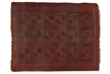 Vintage Ersari carpet, triple gul motif in wine red, navy, and ivory, 6'2