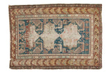 Antique Shirvan Akstafa rug, bird and animal motifs, indigo, rust, saffron palette, 4'1