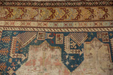 Antique Caucasian Shirvan rug section featuring geometric borders, Akstafa motifs, and hard wear.