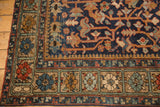 Vintage Heriz rug corner, unusual floral square border in cherry red, powder blue, gold.