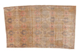 Distressed vintage Oushak rug, faded floral lattice in beige, blush, slate, 4'6