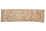 Vintage Distressed Oushak runner, ivory diamond lattice with playful blush, mint, denim blue.
