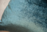 Soft, shifting pile texture of the peacock teal blue luxe velvet pillow.