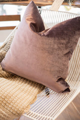 Lavender plum velvet pillow with soft, luxurious texture and rich sheen.