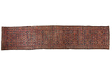Vintage Persian Hamadan runner with allover Herati motif in dark navy, red, and orange, 3'6