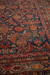 Hand-knotted vintage Hamadan runner Herati motif, Serbend border, navy blue, tomato red pile wear.