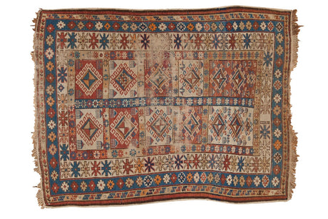 3.5x4.5 Antique Caucasian Square Rug // ONH Item 6967