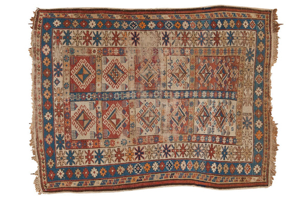 3.5x4.5 Antique Caucasian Square Rug // ONH Item 6967