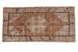 Distressed vintage Oushak runner, medallion and serrated leaves, copper, ivory, charcoal, 2'5