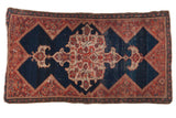 Antique Malayer rug with dramatic ivory floral medallion on abrashed indigo field, 4'2