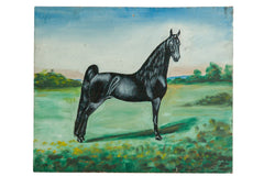 Vintage Folk Art Black Horse Painting / ONH Item 7004