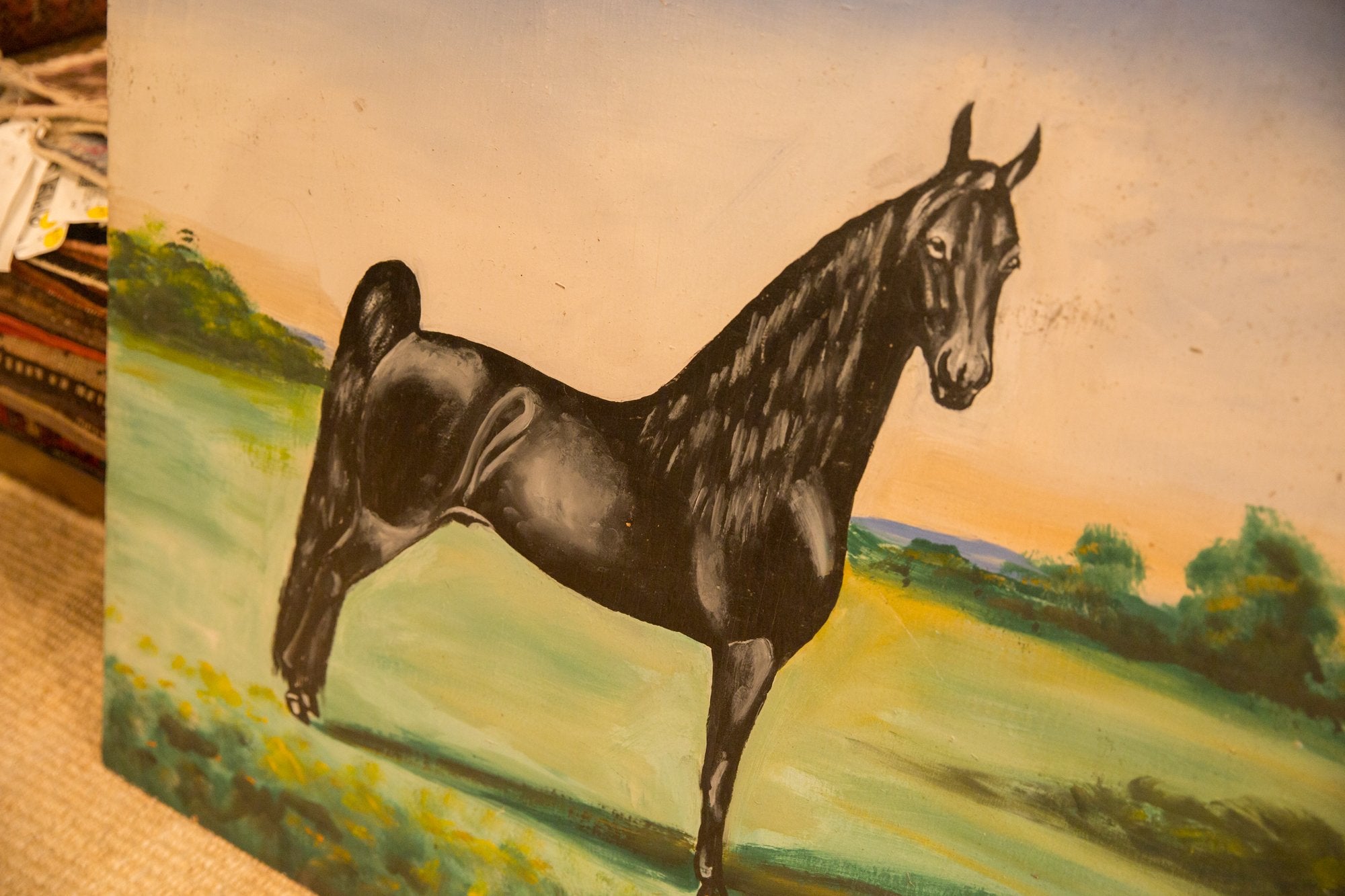 Vintage Folk Art Black Horse Painting // ONH Item 7004 Image 1