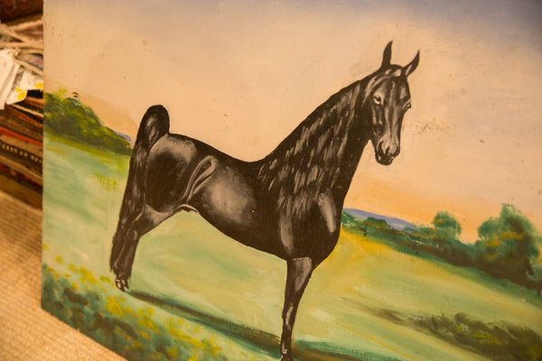 Vintage Folk Art Black Horse Painting // ONH Item 7004 Image 1