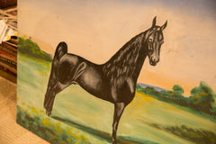 Vintage Folk Art Black Horse Painting // ONH Item 7004 Image 1