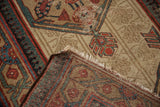 Antique Persian Serab runner corner, revealing woven foundation, natural fringe, and worn pile.