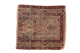 Antique Kerman square rug with allover blossomed foliage and Cyprus trees; ivory, cochineal red, navy; 1'10