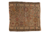 Antique Caucasian square mat, allover geometric floral motifs in beige, charcoal, blush, tangerine.