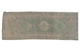 Distressed Oushak runner, faded seafoam green blue and ivory triple hooked medallion, 1'10