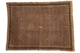 Antique Fine Afshar rug, rare aubergine main field, allover navy blue boteh pattern, 4'1