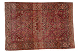 Vintage Farahan Sarouk rug, starburst medallion, floral vinery, fuchsia, wine, bronze abrashes.