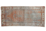 Vintage distressed Oushak pictorial runner with faded orange, ivory, silver dual motifs, 2'7