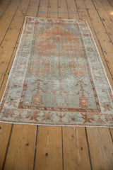 Distressed pile featuring the pictorial triple germinating plant motif on a vintage Oushak runner.