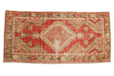 Distressed Oushak runner with red, ivory, bronze medallion and geometric patterns, 2'5