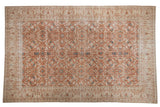 Vintage Distressed Sivas carpet with faded terra cotta floral pattern and subtle aqua accents, 6'7
