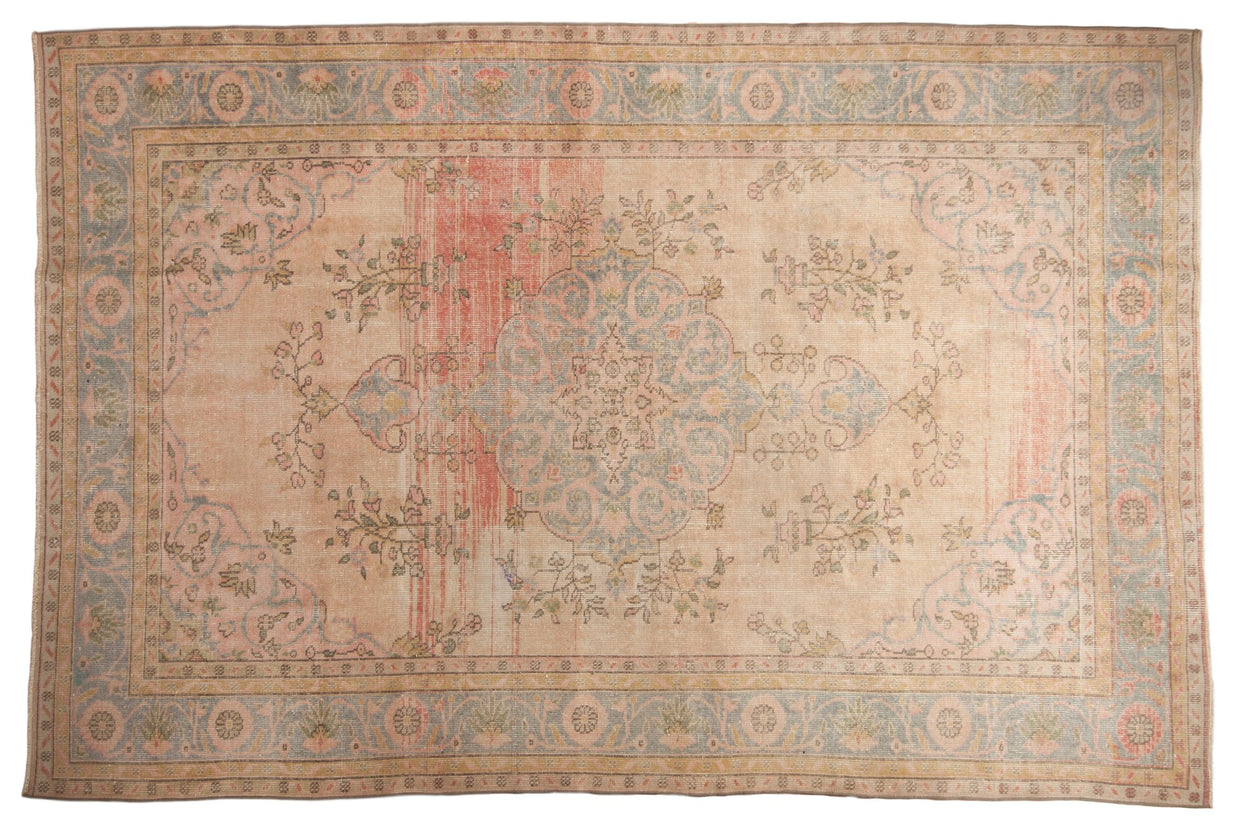 6.5x9.5 Vintage Distressed Oushak Carpet // ONH Item 7072