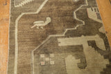 Coffee brown, antique ivory Oushak runner with rectilinear patterns and sweet bird.