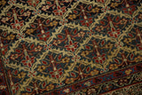 Evenly worn texture and intricate floral lattice of an antique Persian Malayer rug.