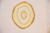 Katelyn Morse's Citrine painting with visible artist's initials and layered golden-yellow tones.