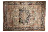 Antique Farahan Sarouk carpet with oversized floral medallion and vinery, navy, ivory, terra cotta, 6'9