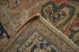 Detail of the antique Farahan Sarouk carpet showing secured side and foundation through worn pile.