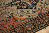 Antique Farahan Sarouk rug border, classic palmettes and vinery in navy, blush, ivory.