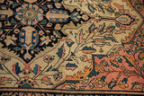 Richly patterned antique Persian Farahan Sarouk vinery and serrated leaves.