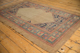 Antique Serab rug's Herati corner spandrel and wide geometric border in beige, blue, blush.