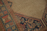 Antique Serab rug detail: Herati spandrel, wide border, hand-knotted pile, navy, blush.