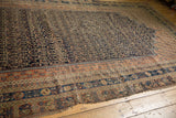 Antique Afshar carpet: minor side loss, overcast stitch, and visible worn foundation.